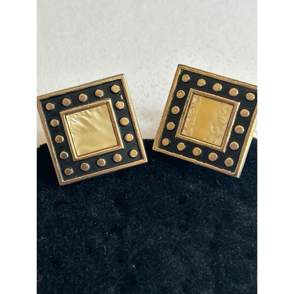 Swank Mens Mother Of Pearl Tie Bar Cuff Links Square Vintage Gold Tone Vintage - Picture 2 of 7